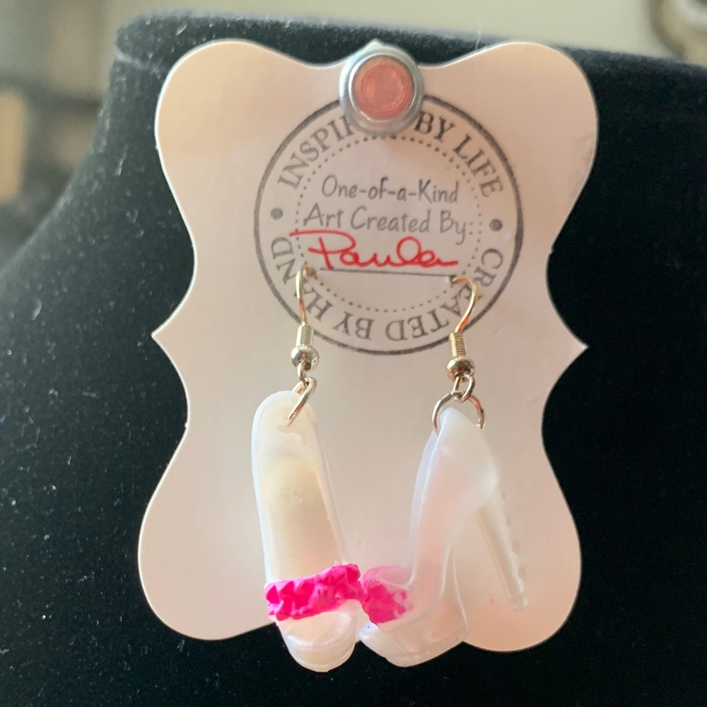 BARBIE Handmade White and Pink High Heel Earrings #4